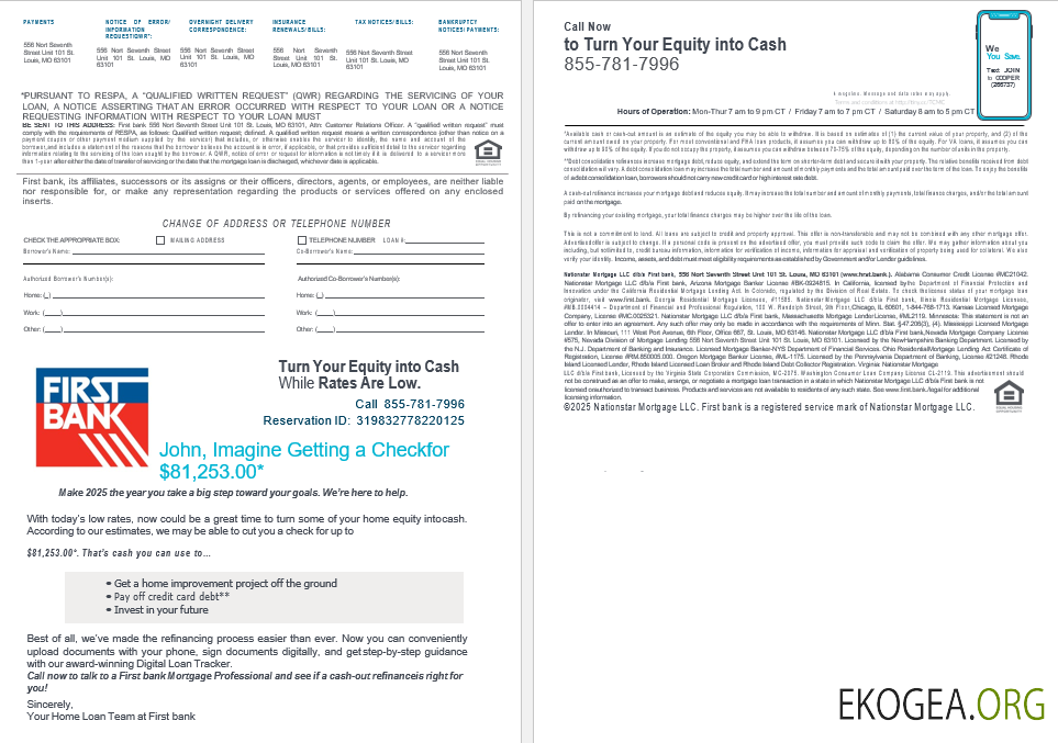 Relevé de prêt hypothécaire de la banque USA Bay First aux formats Word et PDF, 4 pages 3, 4